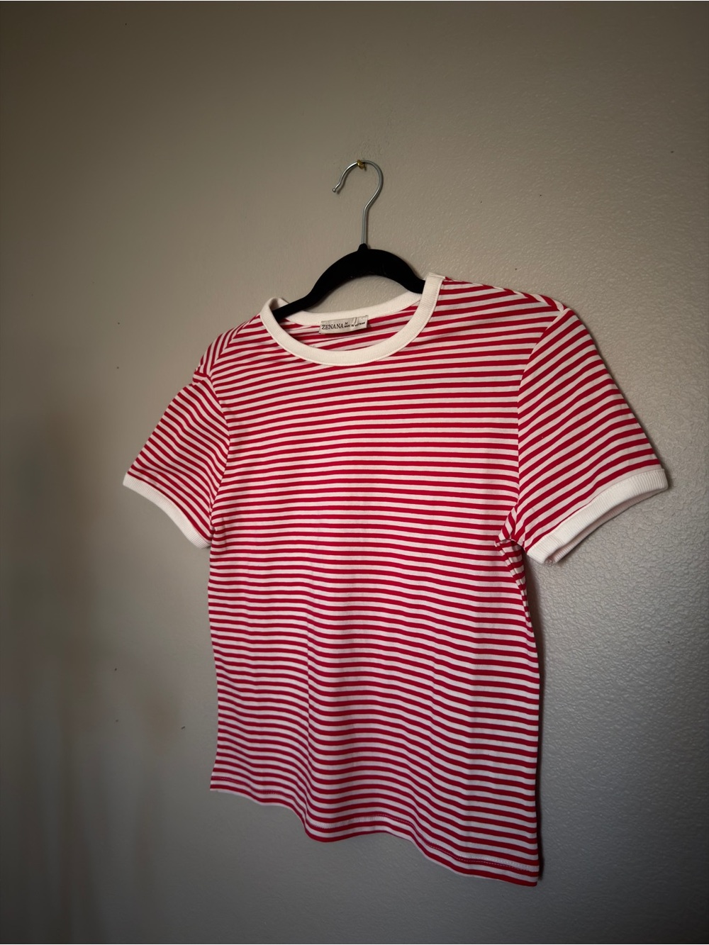 Zenana Outfitters Red & White Striped Short Sleeve Tee